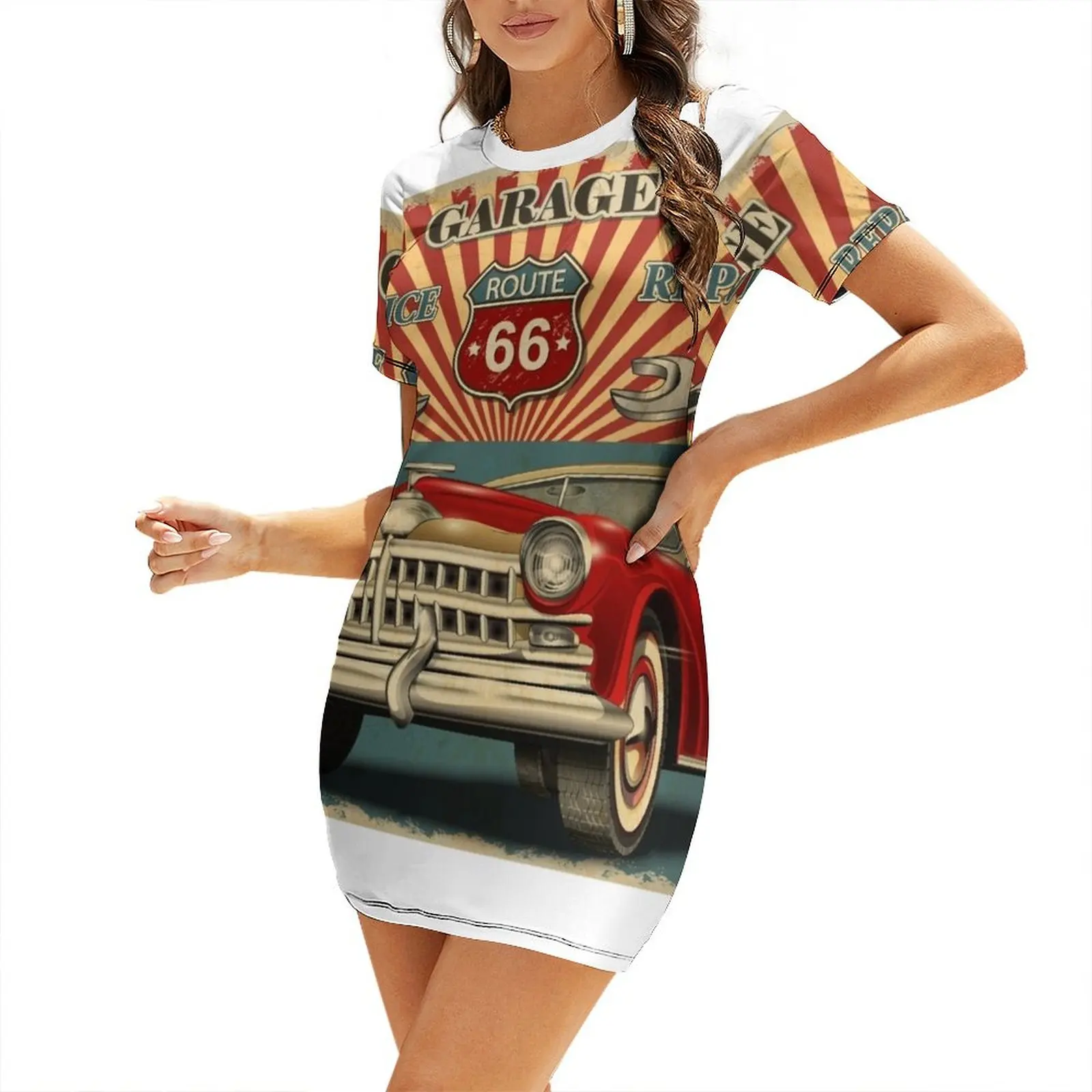 

Retro Route 66 Short Sleeved Dress clothes for women Summer women's clothing prom dress 2025 sensual sexy dress for women