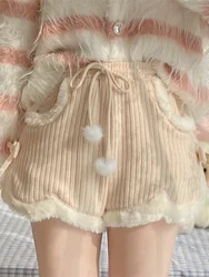 Winter Japanese Kawaii Short Pants Women Simple High Waist Knitted Shorts Female Korean Pocket Comfortable Y2k Clothes 2023 New