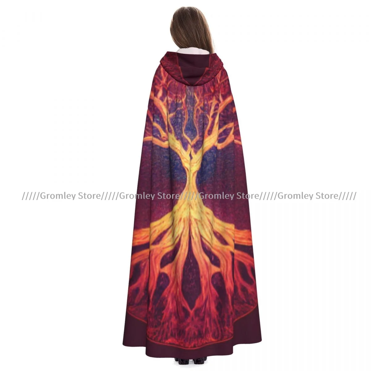 Tree Of Life Yggdrasil Witch Cloak Hooded Cosplay Costume Halloween Adult Long Party Cape