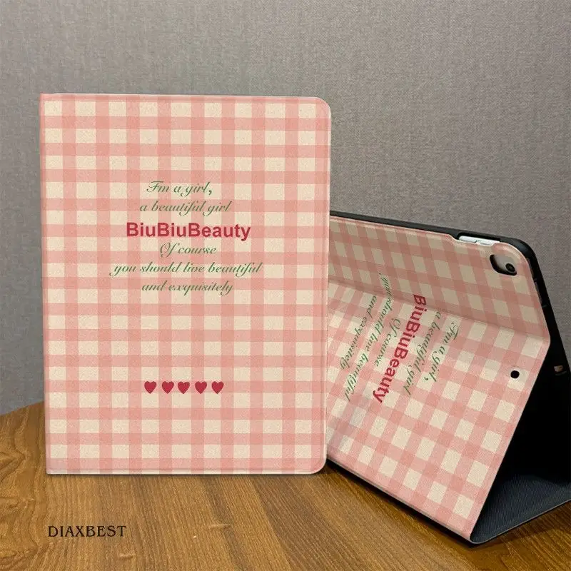 Pink White Checkered Love Art English For iPad Pro 13 11 M5 M4 M3 M2 Air 3 2 1 11th A16 12.9'' 10 9 8 Th Mini 7 6 5 4 Case