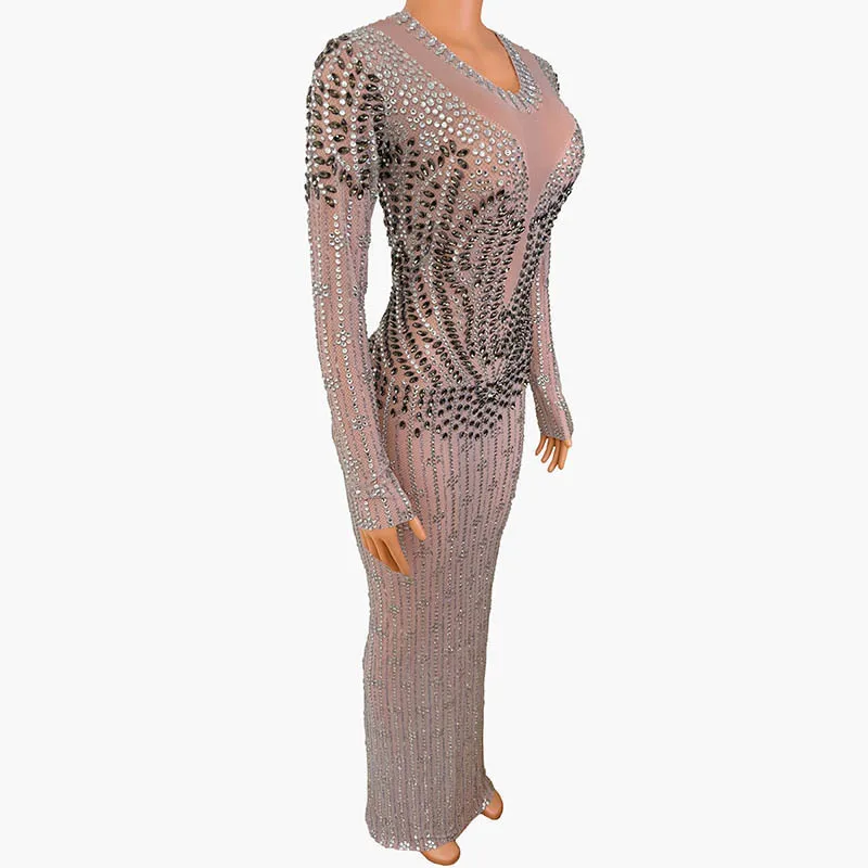 Birthday Clothing Diamond Dress Concert Party Bar Diamond Flesh Color Slim Fit Singer Model Walk Show Vestidos De Ocasião Formal