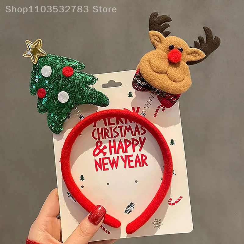 Christmas Headband Cartoon Santa Claus Snowman Elk Hair Band Happy New Year Merry Christmas Headwear