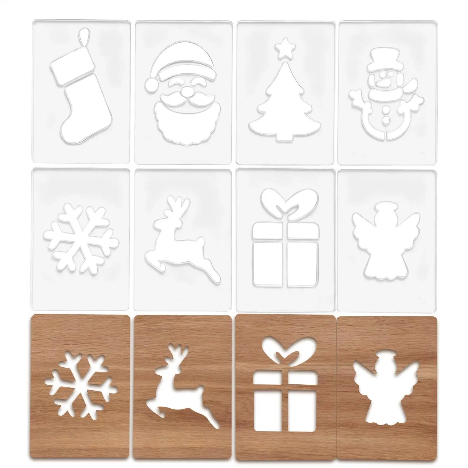

8pcs Christmas Router Templates Acrylic Wood Carving Stencil DIY Woodworking Project Festive Holiday Sign Making Craft Tools