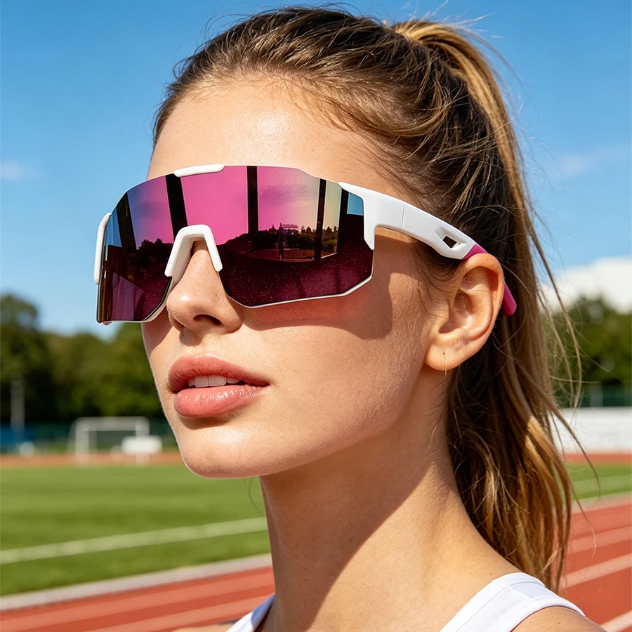 Übergroße, einteilige Sonnenbrille im modischen Sportdesign, unisex, für Outdoor-Sportarten, zum Autofahren, Angeln, Radfahren, Skifahren und Bergsteigen.
