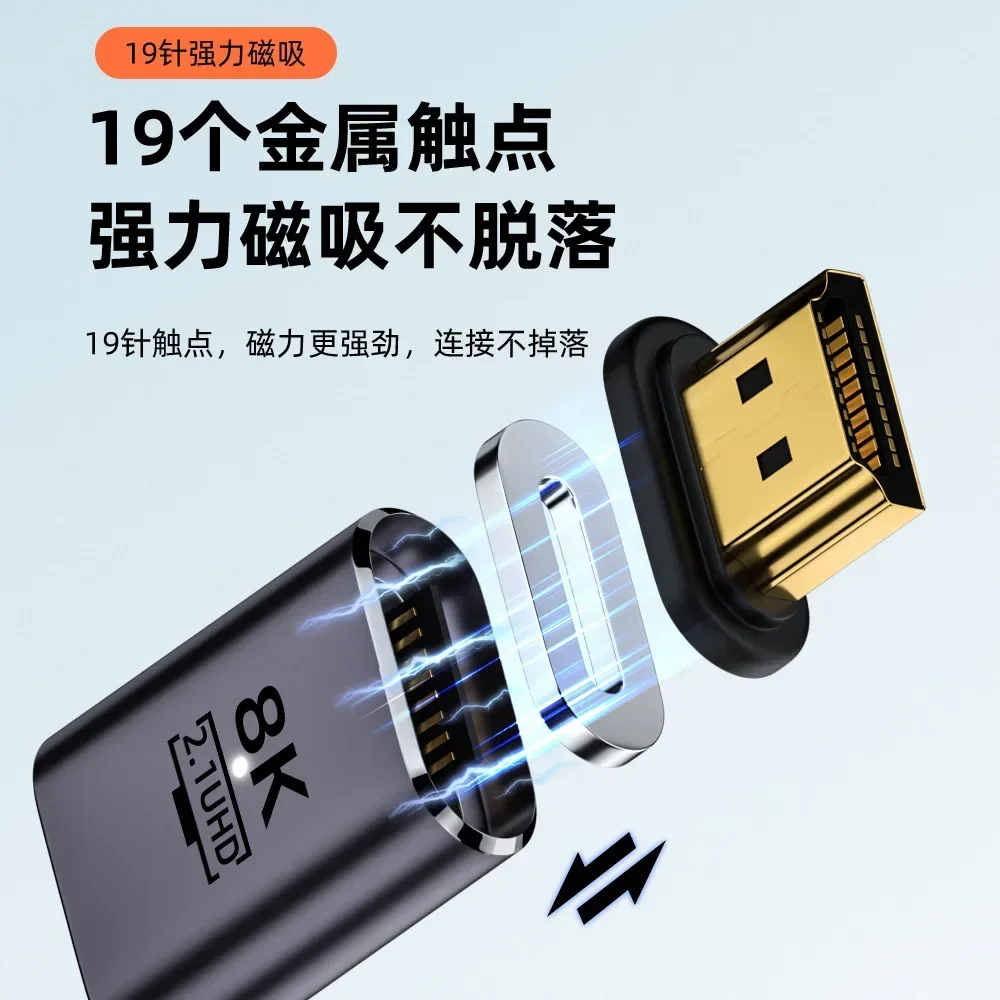 Elbow HDMI-Compatible 2.1 Male To Female Magnetic Adapter for TV Box PS5 USB HUB High Speed 8K/60Hz 4K/120Hz 48Gbps EARC Cable