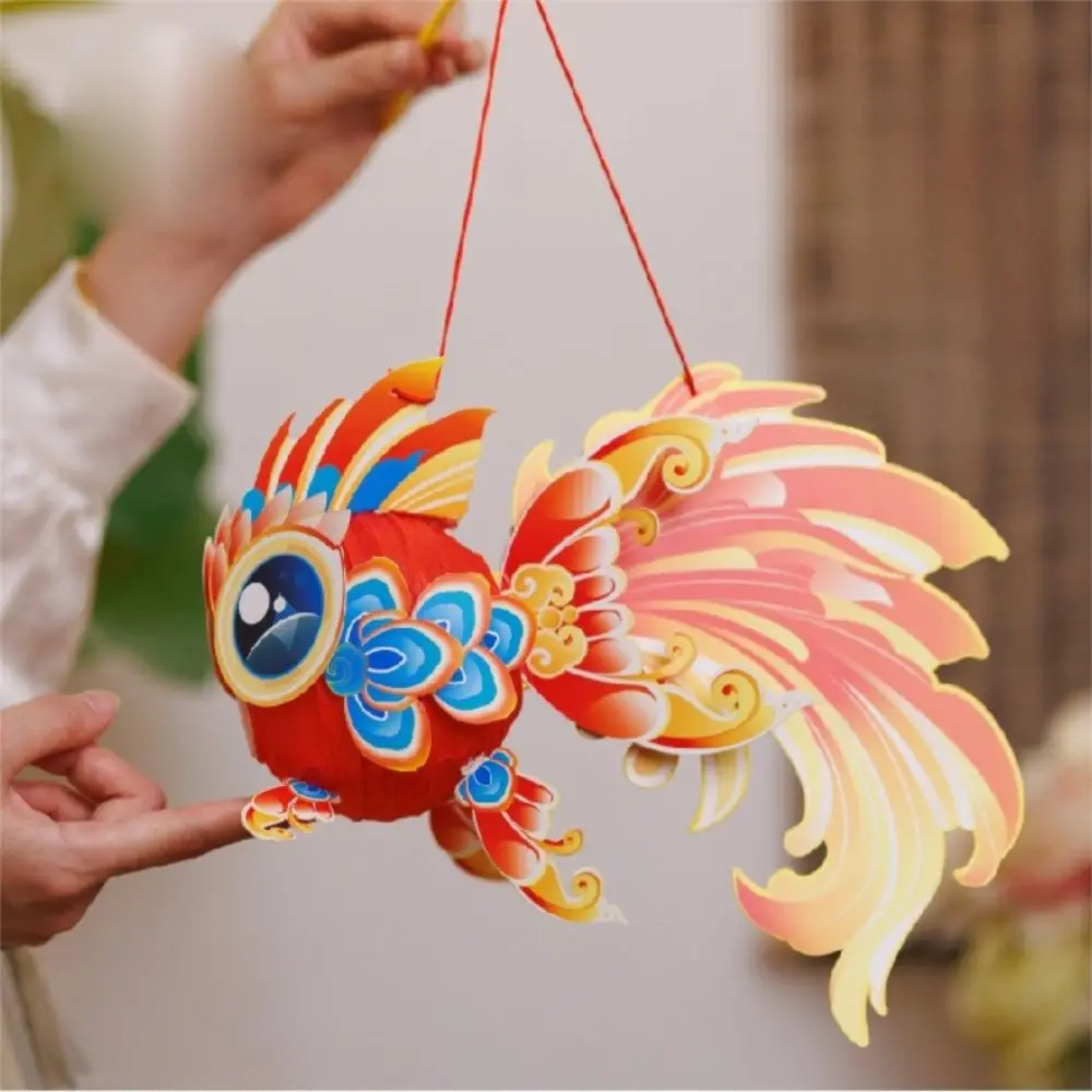 

3D Middle Autumn Festival Lantern Paper Fish DIY Lantern Material Kit Chinese Style Luminous Mid Autumn Lotus Lantern Gift