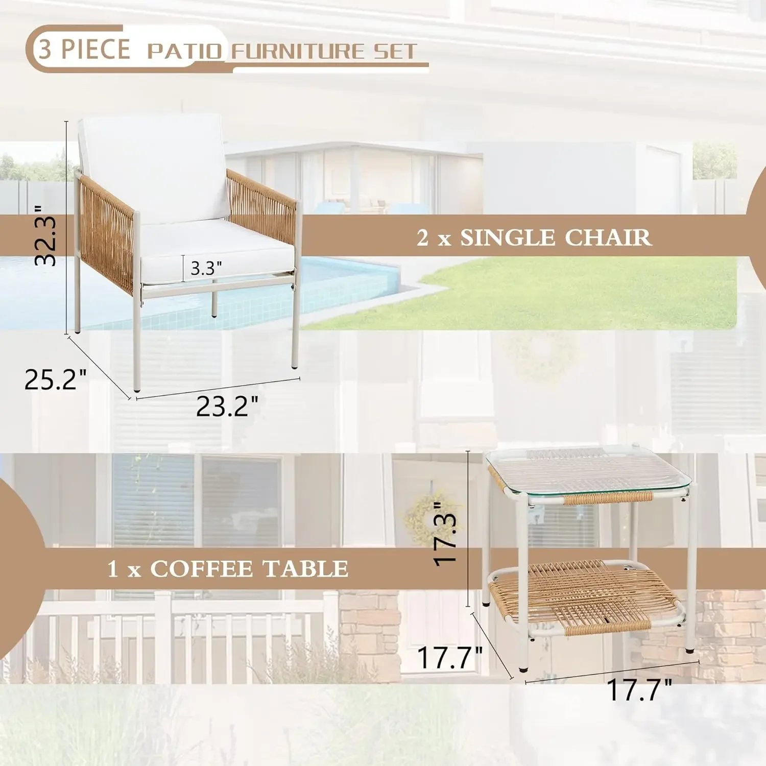 Set di vimini per mobili da giardino da 2/3/5 pezzi, Set di conversazione per sedie in Rattan per mobili da giardino per esterni, Set di mobili per tutte le stagioni