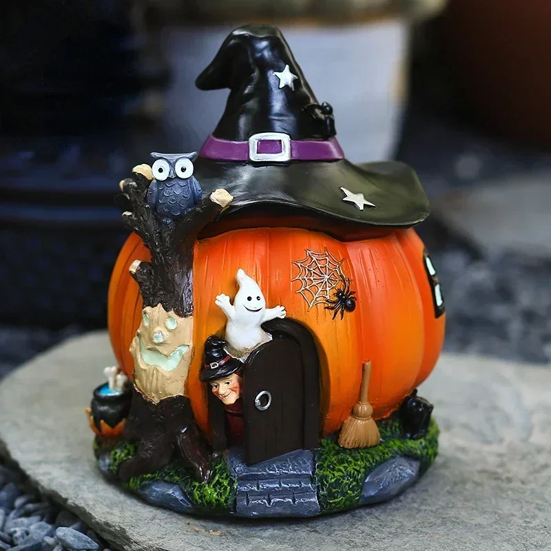 

Halloween Witch Pumpkin house ornaments garden luminous decoration gifts resin crafts