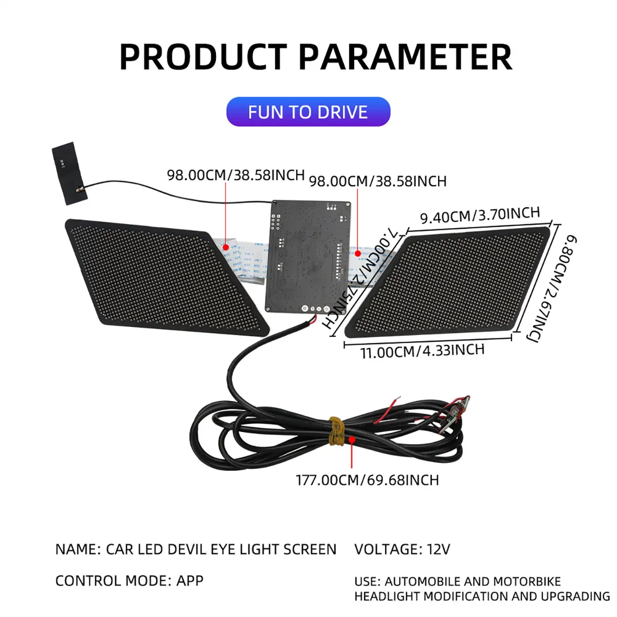 12V Blinking Eyes LED Display Panel Eagle Eyes Winking Screen APP Programmable LED Eye Display Sign for Car Backpack Bag Screen