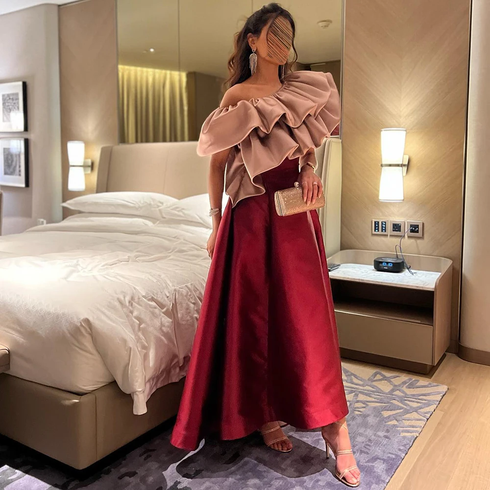 

Шарон Саид Бордовый Дубай Вечерние платья для женщин Свадебная вечеринка 2025 Саудовская Аравия Короткие вечерние платья миди SF057 по индивидуальному заказу