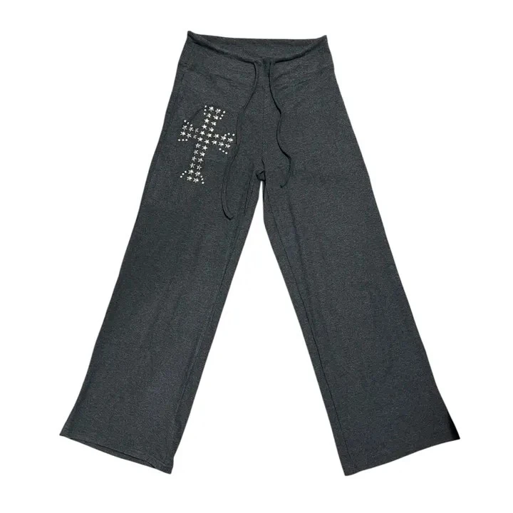 

Брюки-джоггеры Y2K в американском хип-хоп стиле, свободные, широкие, женские, корейская версия, простые, с заклепками-звездами и стразами, повседневные спортивные штаны