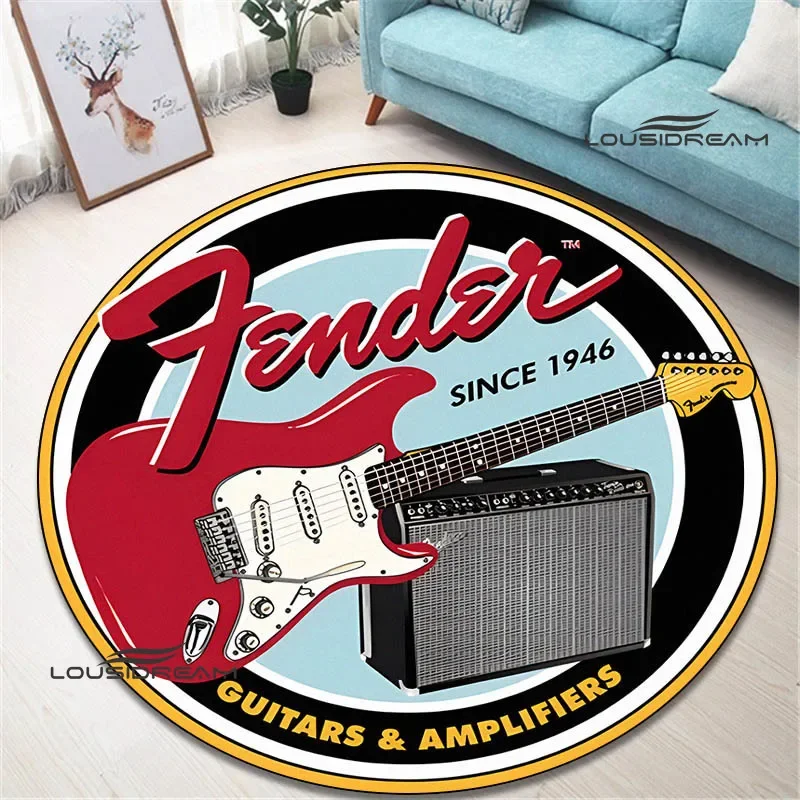 3D Fender guitar retro printed round carpet living room bedroom beautiful carpet non -slip door pad floor mats birthday gift