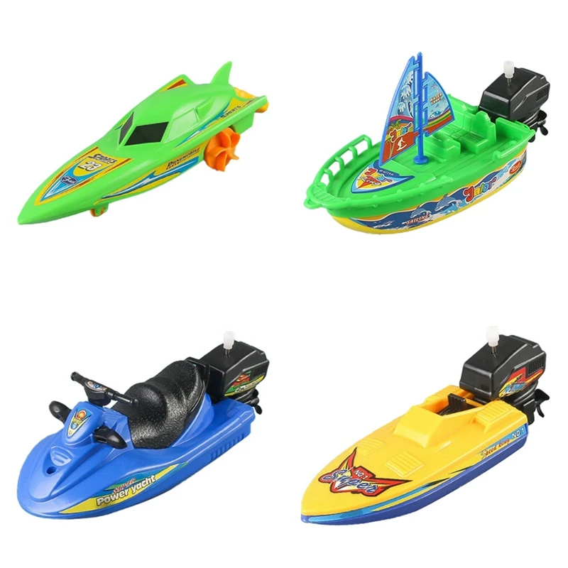 FBIL-Kids Speed Boat Ship Wind Up Toy Bath Toys Shower Toys Float In Water Kids Classic Clockwork Toys For Children Gift