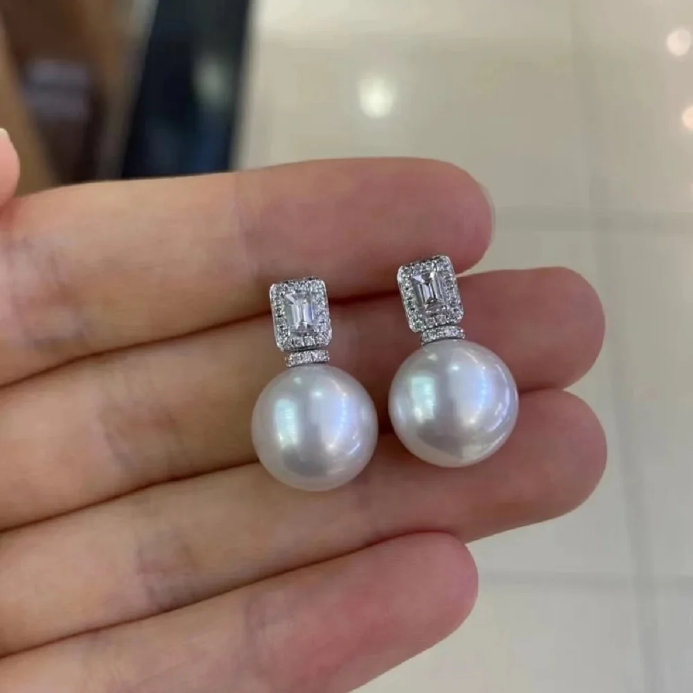 Fashionable and luxurious earrings AAAA 11-12mm/12-13mm natural white pearl earrings 925s