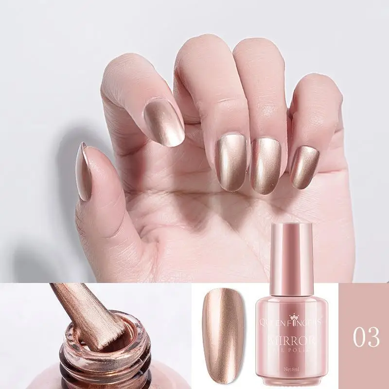 8 ml Quick-drying Mirror Effect Nail Polish Women Metallic Color Nail Gel Gold Silver Red Nail Art Polish for Manicure Design