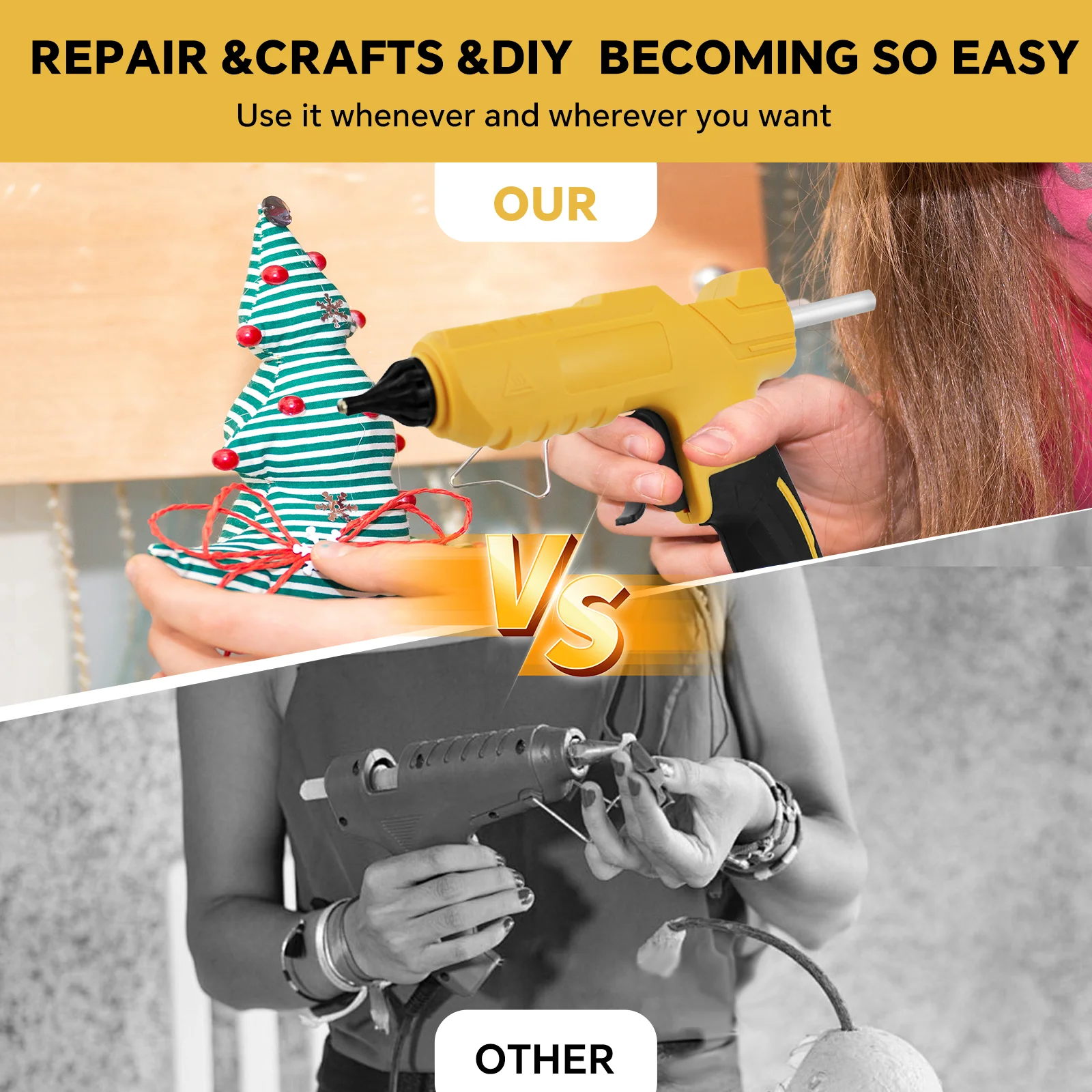 200°C Versatile Electric Hot Melt Glue Gun 100W DIY Cordless Repair Tool with 10pcs 10x11mm Sticks For Dewalt 20V Battery Pin