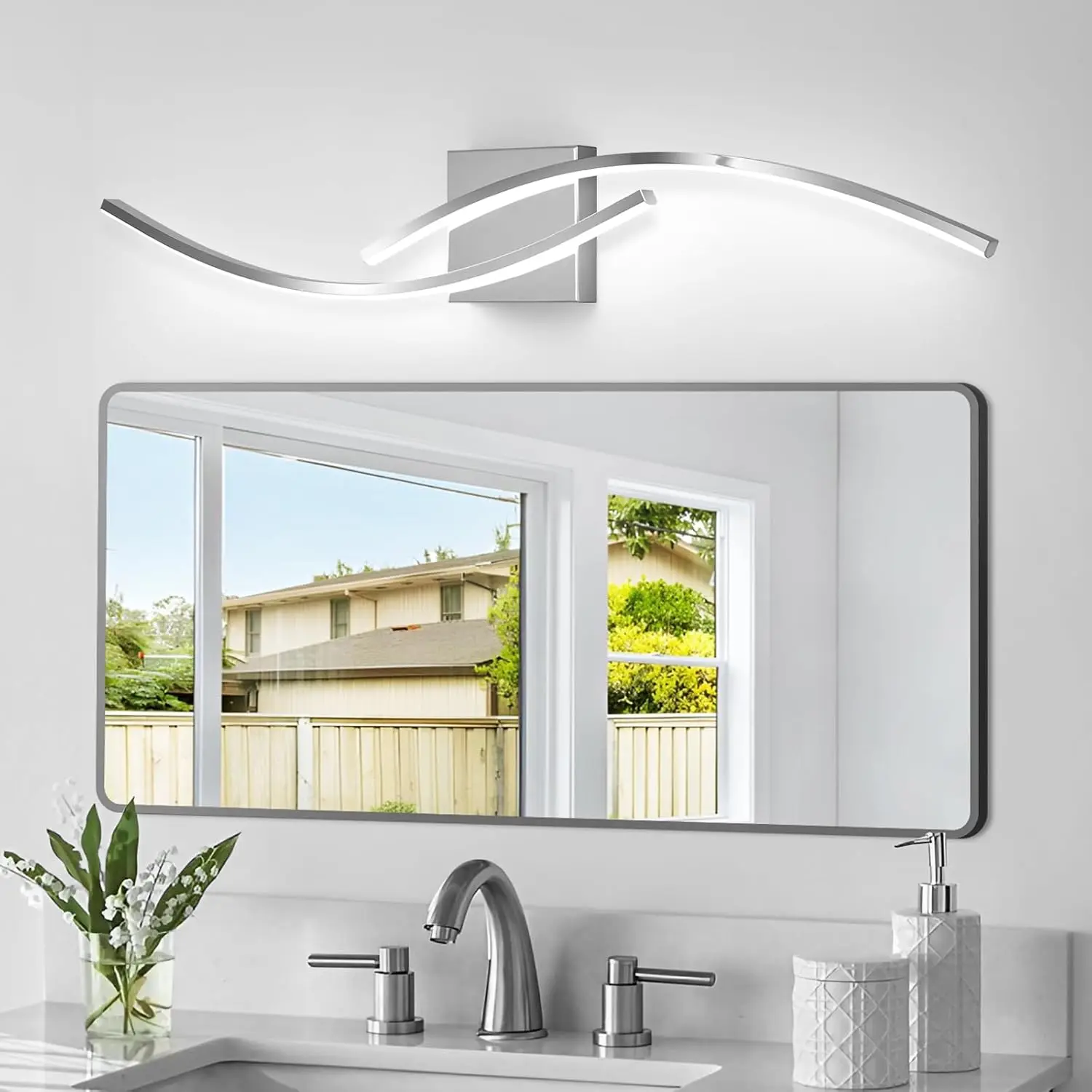 Modern Led Vanity Lights 31Inch Chrome Bathroom Light Fixture 24W Bathroom Vanity Light Fixture Over Mirror 6000K White Light