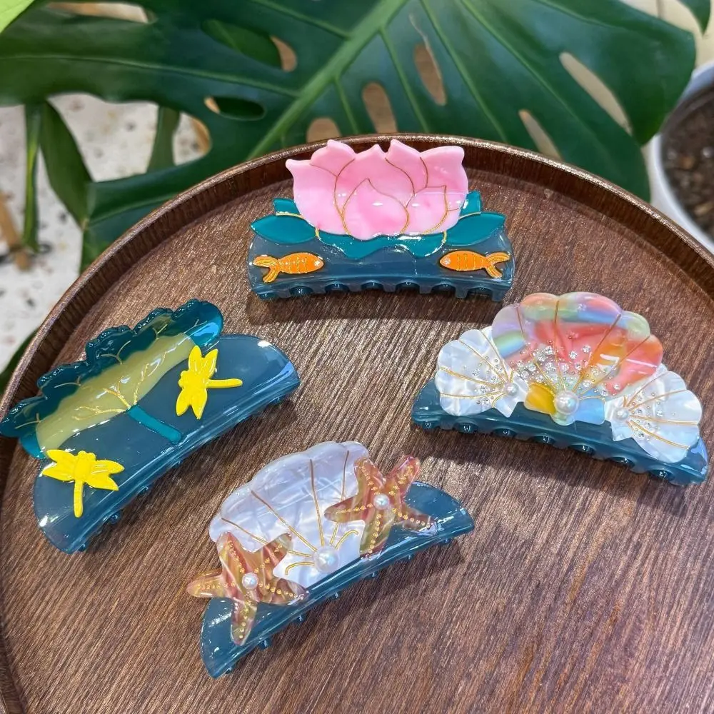 

Elegant Ocean Series Hair Claw Acetic Acid Conch Shell Hair Claw Beach Headwear Hair Accessories Geometry Shark Clip Daily