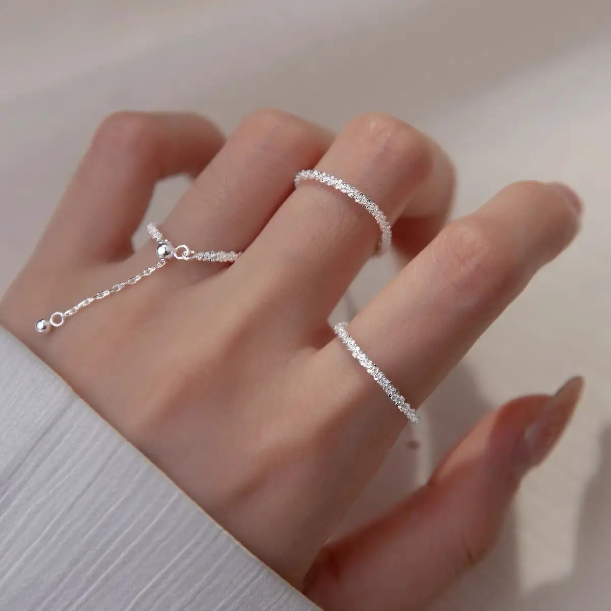 925 Sterling Silver Sparkling Simple Gypsophila Pull Adjustable Flash Ring for Women Anniversary Wedding Party Gift Fine Jewelry