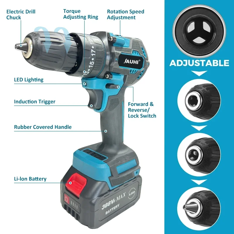 Imagem -03 - Jauhi-chave de Fenda Elétrica sem Fio Brushless Recarregável sem Fio Furadeira de Impacto Mão Ferramentas Elétricas Velocidades 10 mm 35 Mais 3
