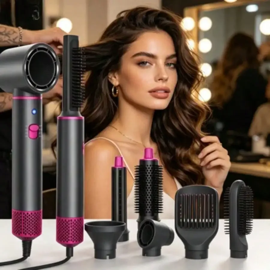 1 Set 5 In 1 Multifunctional Hair Dryer Styling Hot Air Brush Set For Women Girls Home Salon Travel Daily Use Birthday Mother's Day Christmas Holiday Gift Hair Drying Curling Straightening Volumizing Tool Hair Dryer Styling Hot Air Comb - Straight Ha