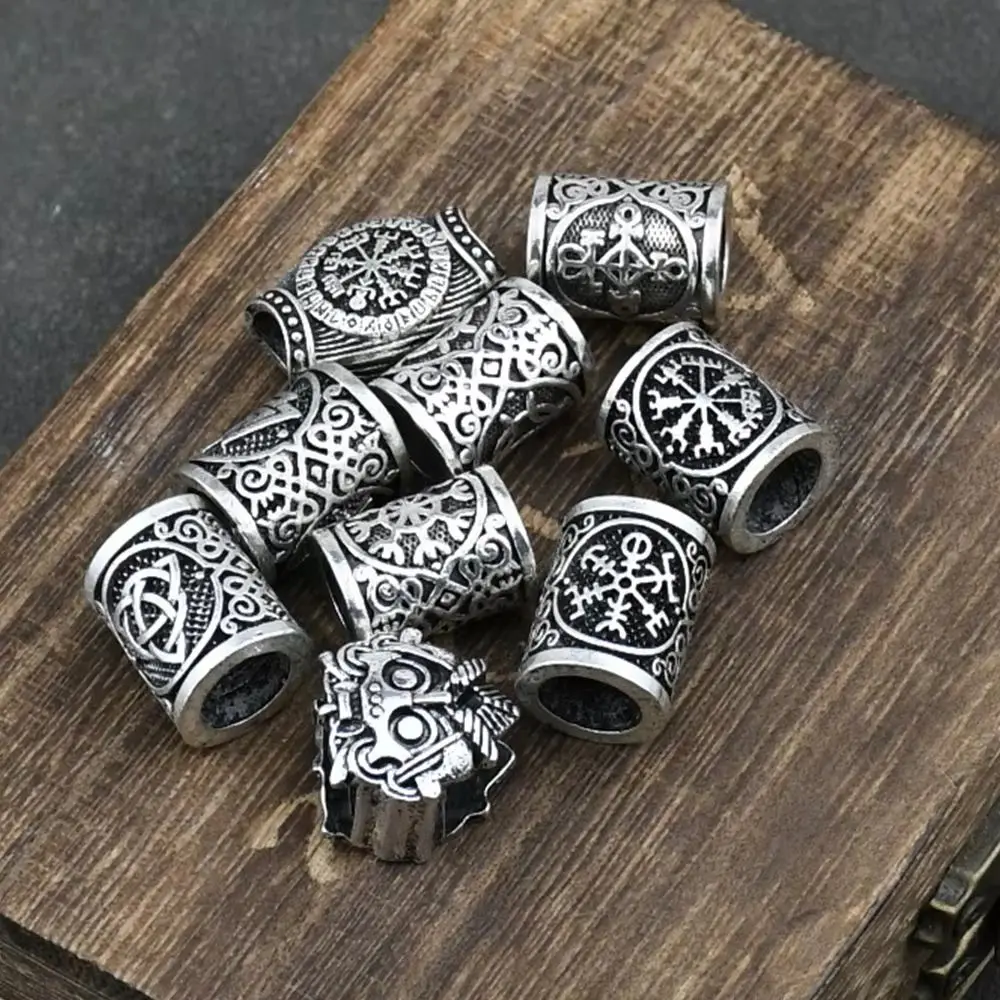 Viking Runes Tube Spacer Beads Charms for Beards or Hair TIWAZ Compass Sol rune Odal Futhark Rune Necklace Bracelet DIY