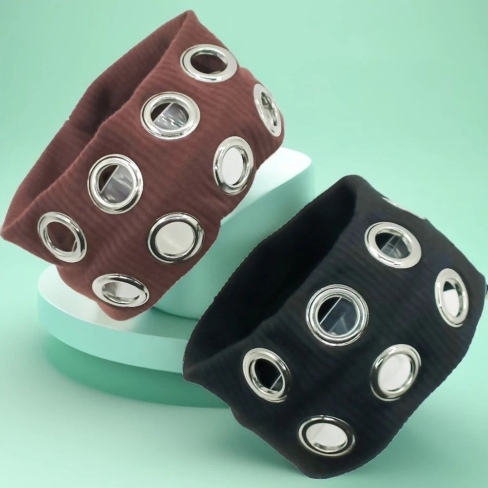Punk Elastic Headband Fashion Breathable Hollowed Out Headband Non Slip Fabric Metal Eyelets Headgear for Streetwear