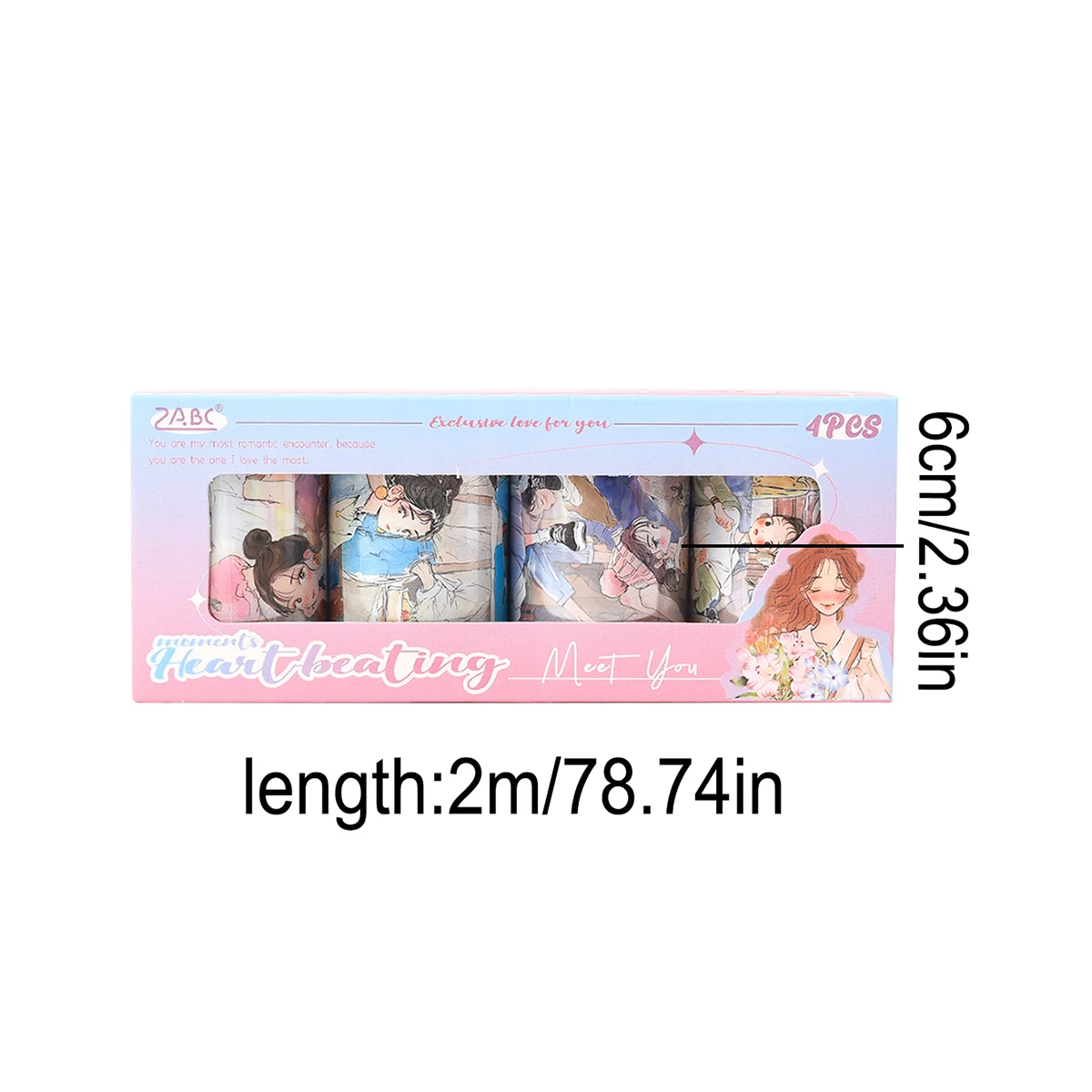 4 Rolls Transparent PET Sticker Tape Vintage Character Designs, for Planners Scrapbooks Photo Albums Gift Wrap Decoration