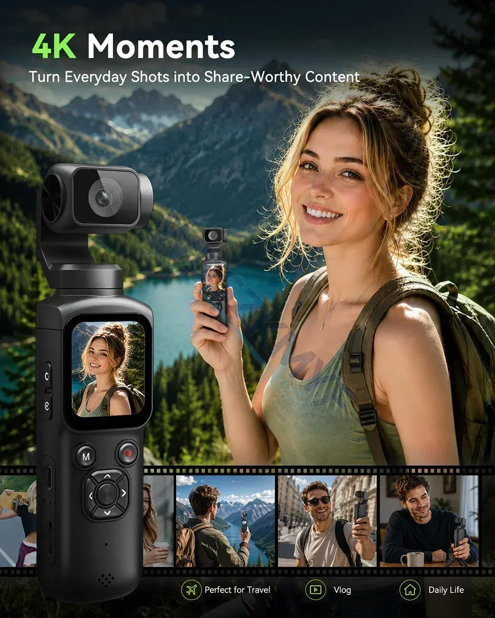 330° Face Track 4K Portable Action Camera Desktop Stand WIFI For YouTube Vlog Entry Video Recording Record Action Cameras Cam - view 3