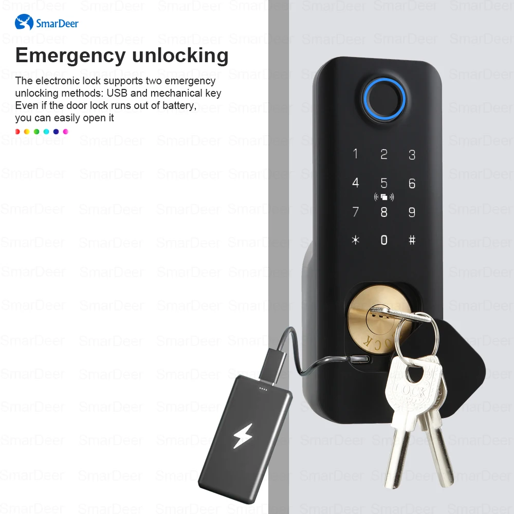 SmarDeer Electronic lock with Bluetooth Fingerprint Lock Outdoor waterproof smart lock with TTLock App Unlock 5IN1 Keyless entry