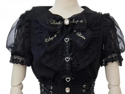 

Japanese Style Summer Hot-Selling Mass-Produced Lace Big Bow Tops Sweet Girl Versatile Doll Collar Puff Short Sleeve Shirt