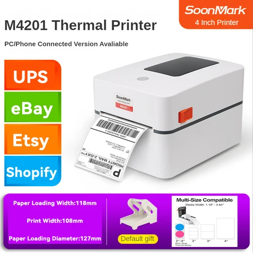 SOONMARK 고속 인쇄 라벨 프린터, 직접 열 배송, 윈도우, 맥 OS용, AMZ, Ebay, Etsy, Shopify, M4201, 4 인치 