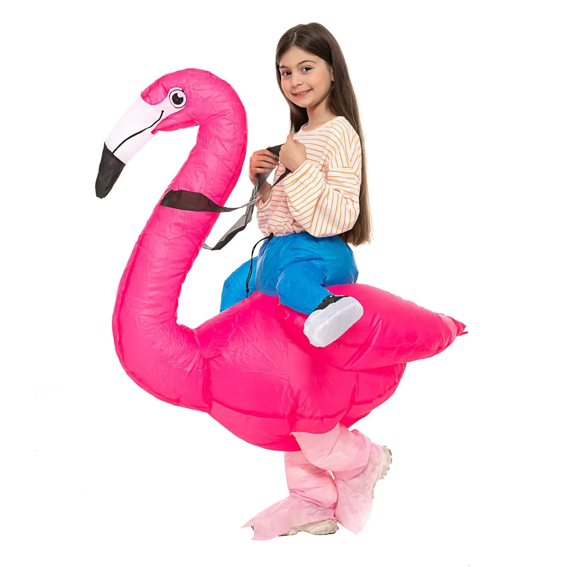 Funny Children Riding Pink Flamingo Inflatable Costume Cosplay Party Toys Halloween Props