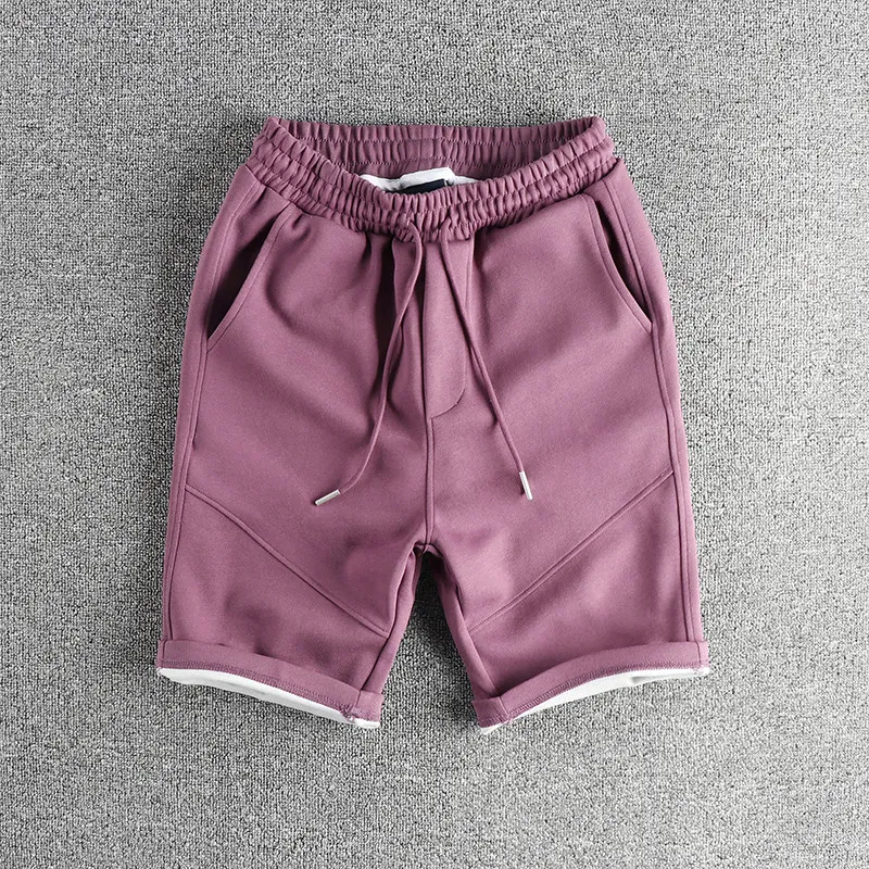 989 Summer New American Retro Knitted Solid Color Shorts Men's Fashion Loose Elastic Wasit Drawstring Sport Casual 5-point Pants