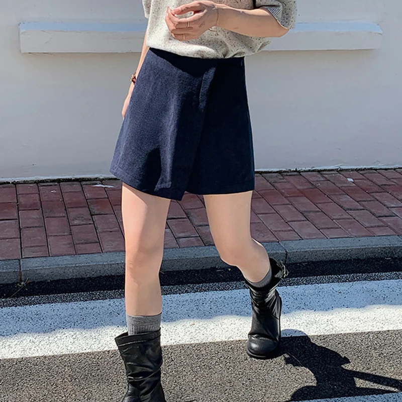 

Модные искусственные брюки из двух предметов, женские корейские вельветовые мини-юбки с высокой талией, женская осенне-зимняя юбка на молнии Mujer