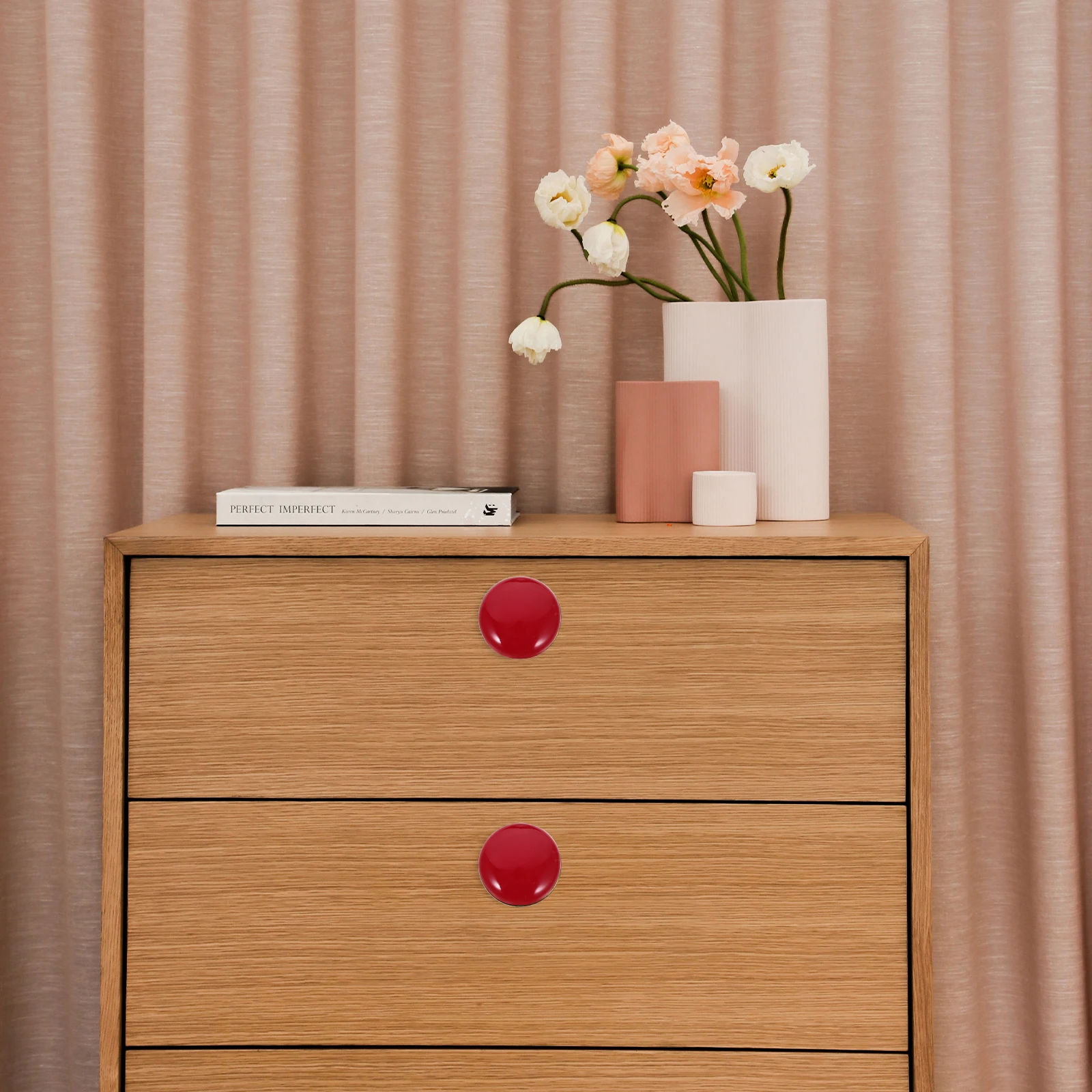 

5 Pcs Ceramic Pull H Round Door Knob Red Size S 24mm Kitchen Cabinet Drawer Wardrobe Hardware Knobs Metal Screw Easy