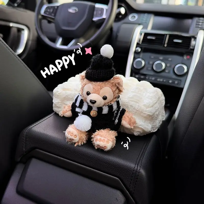 Disney Anime Figures Duffy Car Tissue Box Cartoon Cute Plush Doll scatole portaoggetti in tessuto accessori decorativi per interni Auto