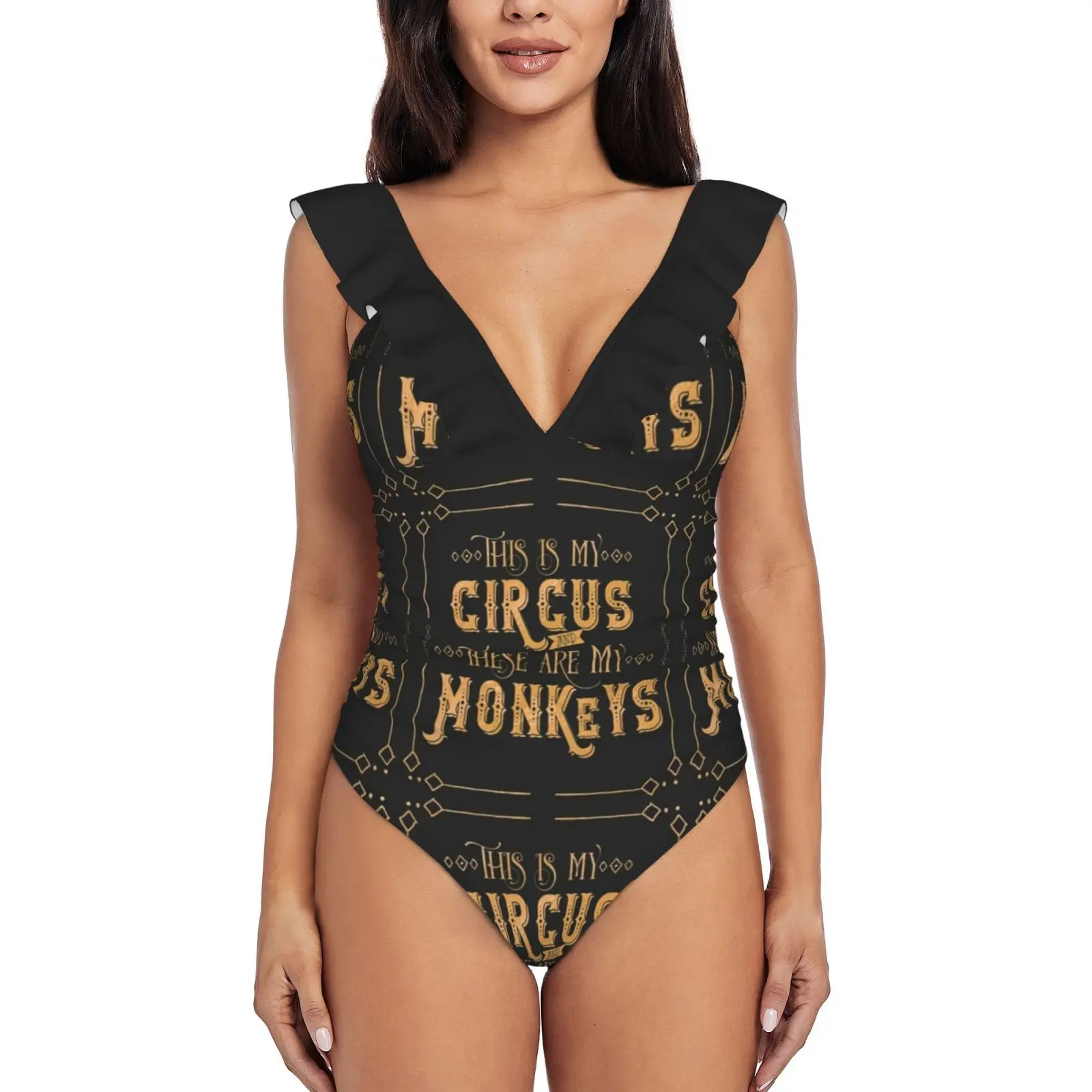 

This Is My Circus & These Are My Monkeys Ruffle Swimsuit Women'S Swimwear Monokini Beachwear Bathing Suits Funny Family Saying