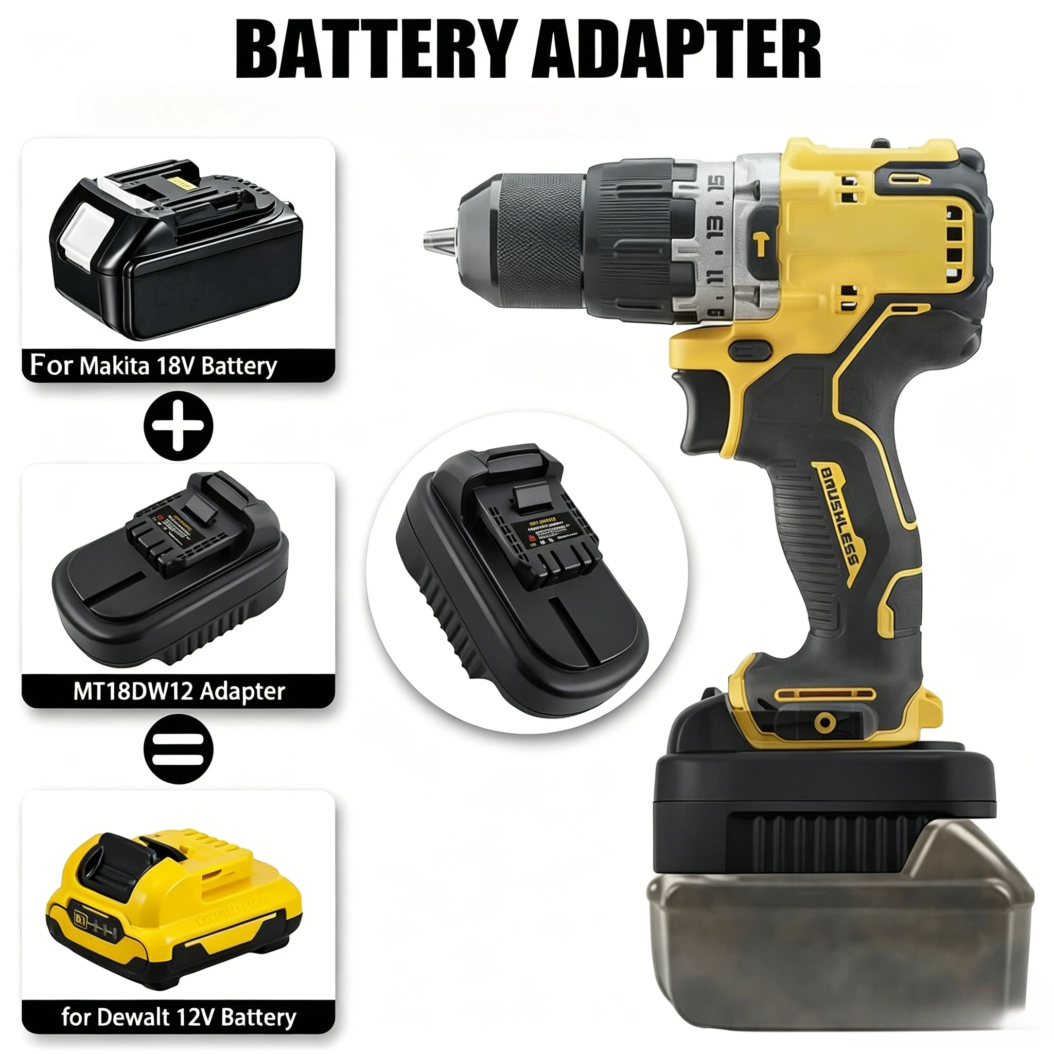 MT18DW12 Battery Adapter for Makita 18V Li-ion Battery Converter To for Dewalt 12V Cordless Power Tool Use