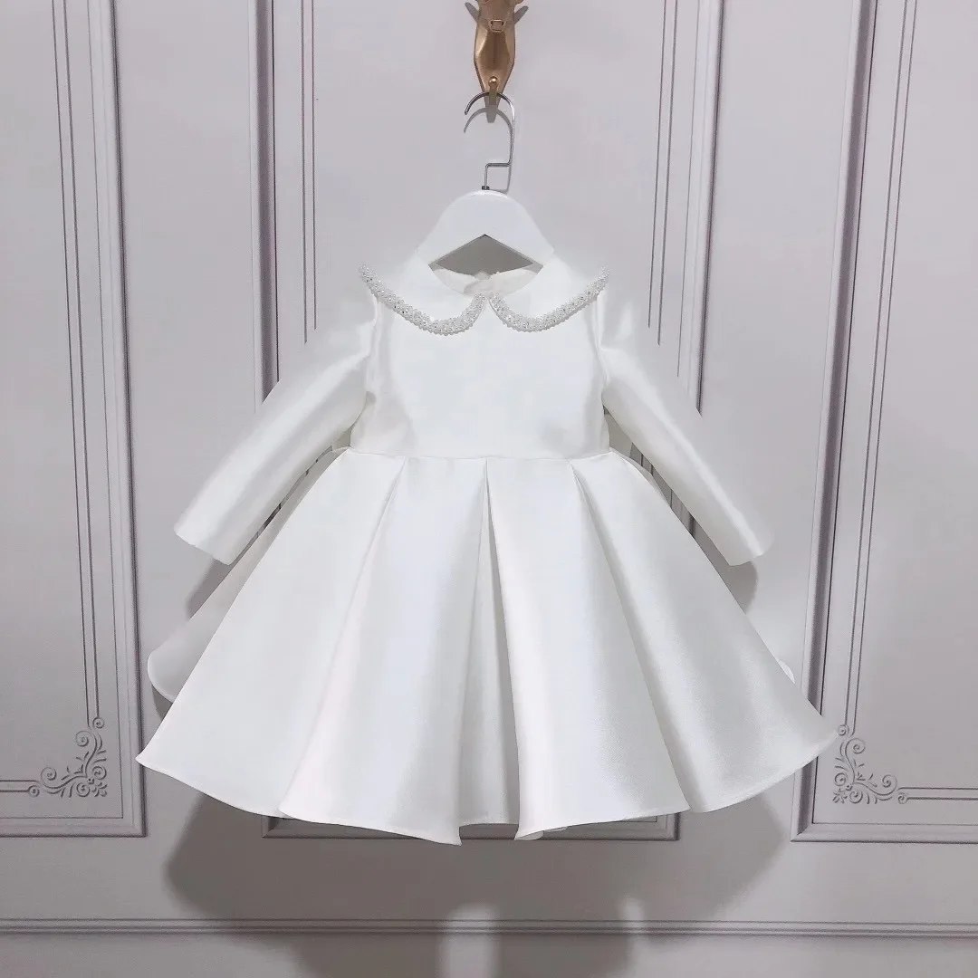 

Baby Girl Baptism Dress Birthday Party Outfits Toddler White Satin Ruffles Christening Gown Wedding Evening Dresses for Newborn