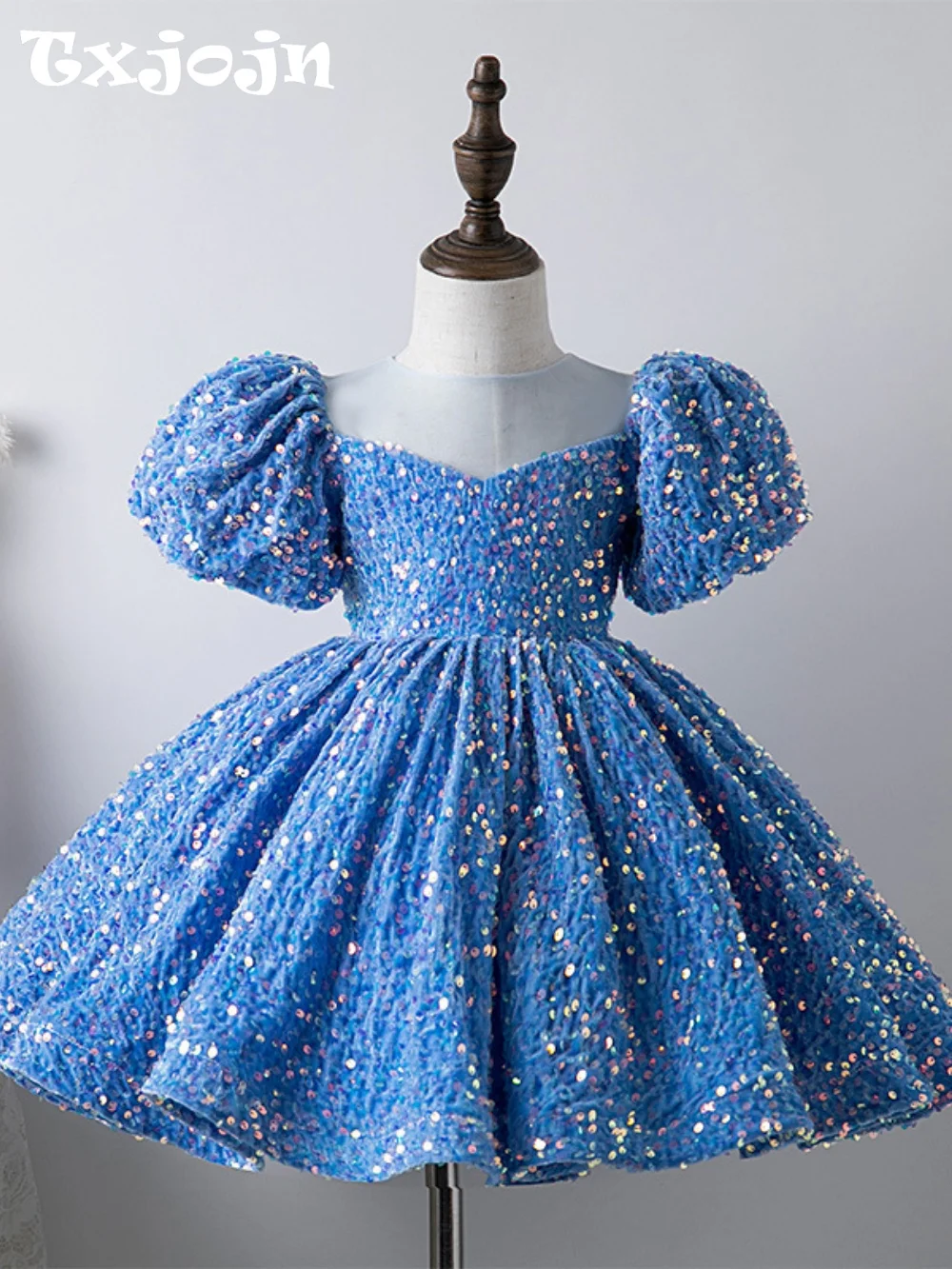Shimmering Sequined Girls Dresses For Pageant Classic Puff Sleeve Kids Princess Gown For Birthday Party Wedding Guest Wear