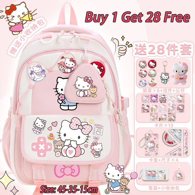 Hello Kitty Girls Backpack 2025 New Disney Cartoon Cute Dual-Shoulder Bag Large Capacity Teenage School Backpack