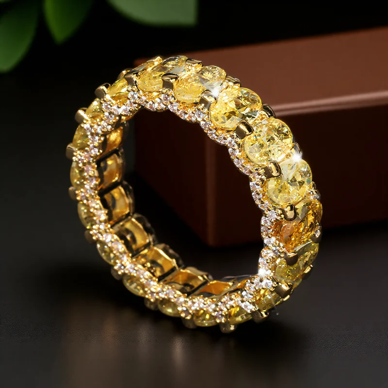 2025 Stylish Oval Yellow Zircon Wedding Bands Gold Color Luxury Bridal Promise Engagement Rings For Women Jewelry