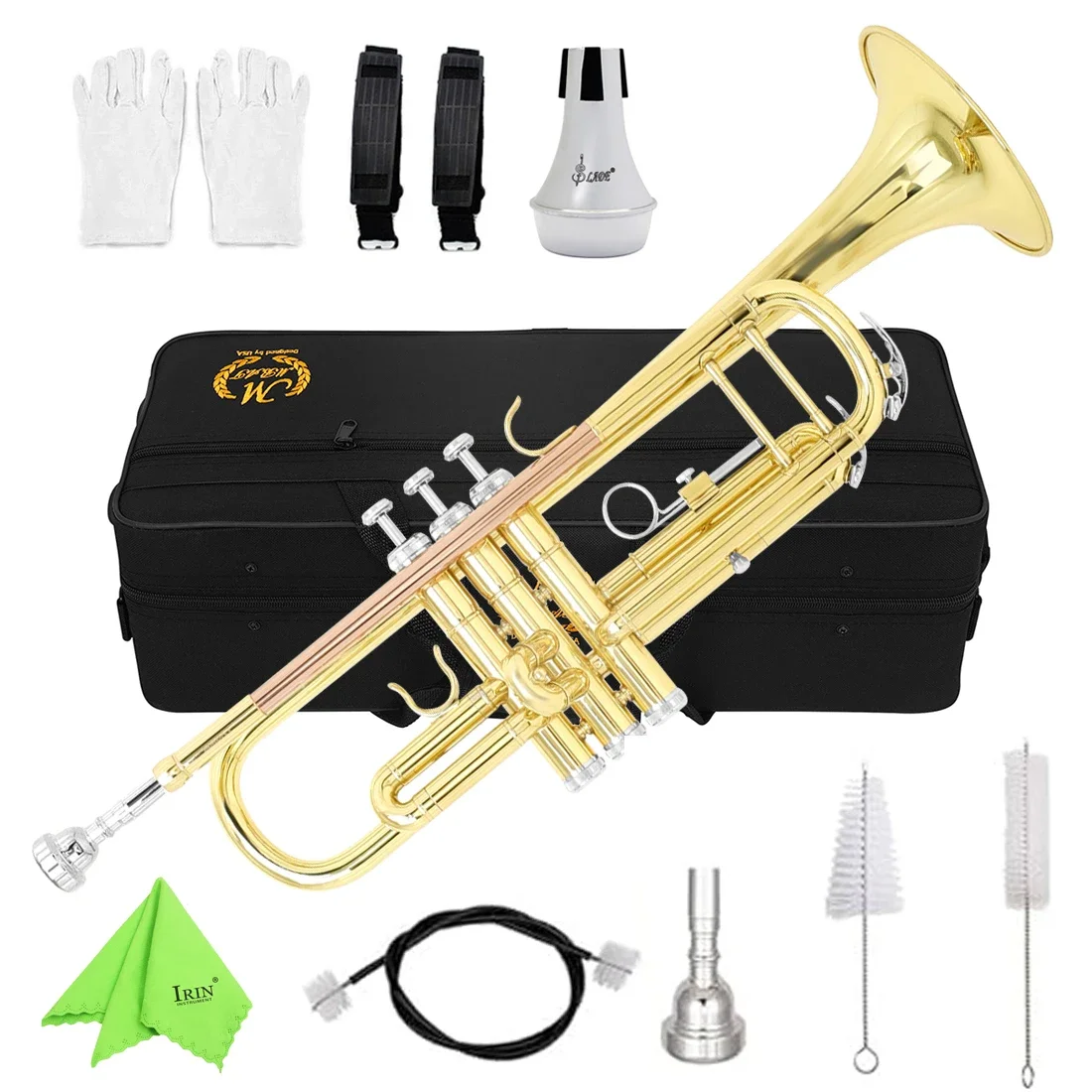 

M MBAT Bb Brass Trumpet Standard Trumpet Set Professional Brass Instrument for Students Beginners with Case Parts & Accessories