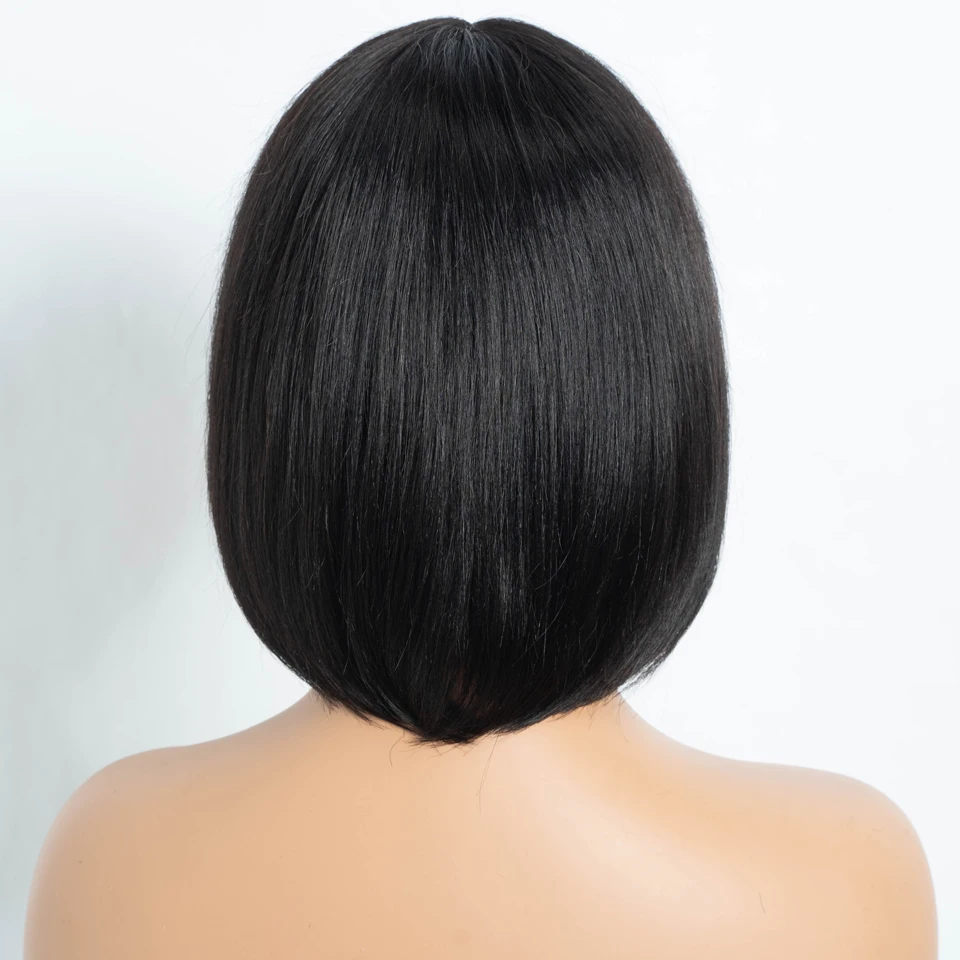 Lekker Lace Closure Short Straight Bob 100% Human Hair Wigs With Bangs For Women Brazilian Remy Hair Glueless Natural Dark Wigs