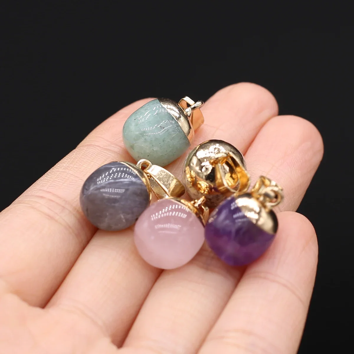 Wholesale 5PCS Amethyst Rose Quartz Natural Stone Round Water Drop Pendant For Jewelry Making DIY Necklace Accessories Gift