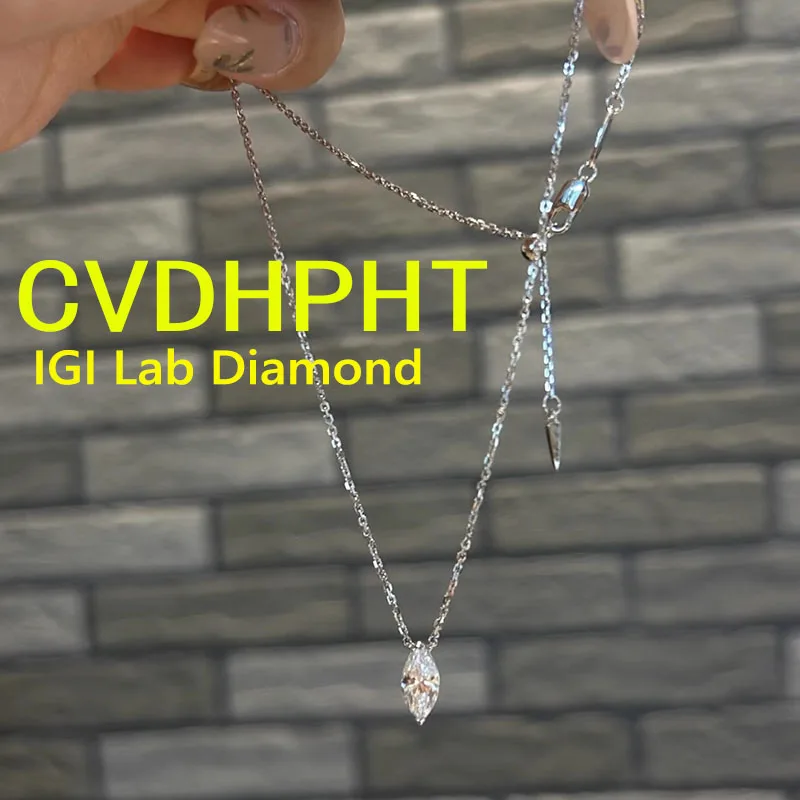 

10-каратное белое золото IGI, выращенное в лаборатории бриллиант CVD HPHT, ожерелье с подвеской в виде маркизы, 18 дюймов, свадебное ожерелье из цельного золота для женщин ﻿ ﻿