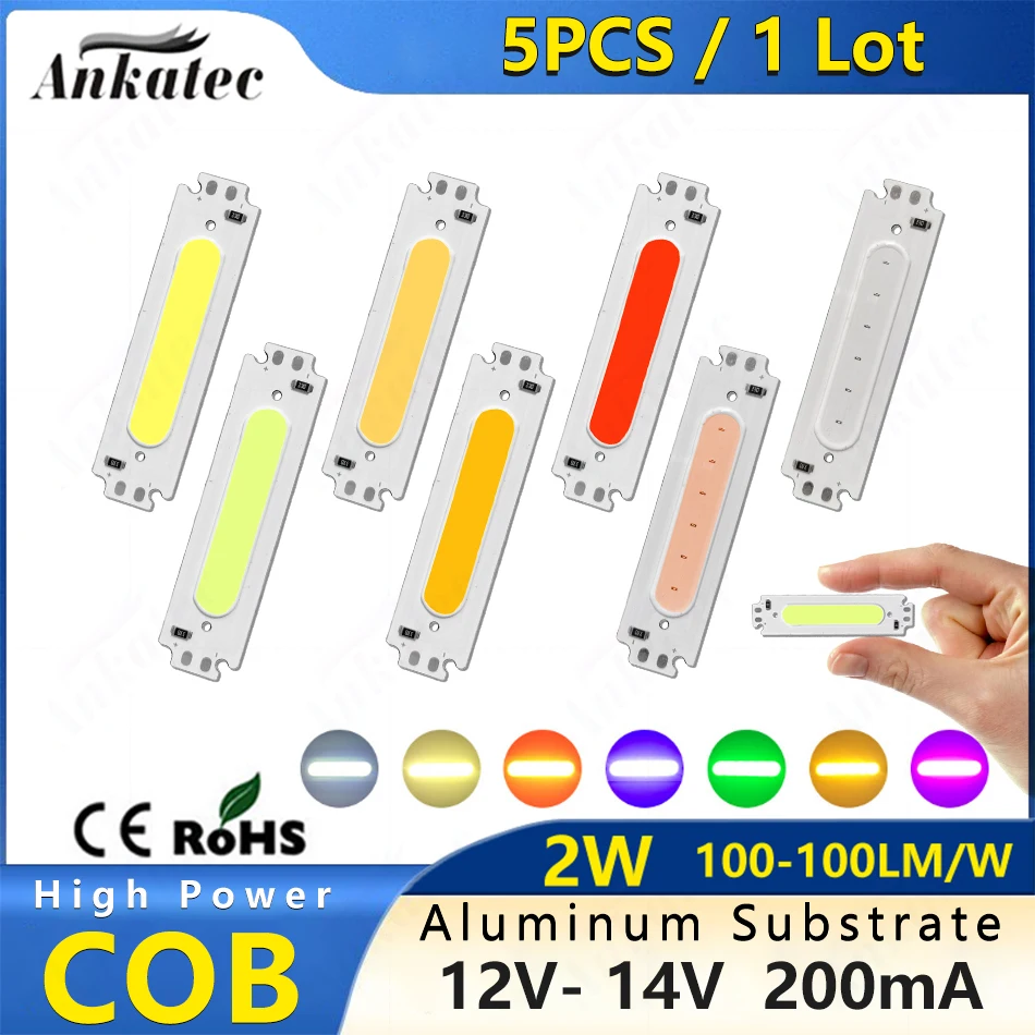 2W 200mA DC 12V LED COB Light Source Long Aluminum Plate Warm White Orange Yellow Red Green Blue Purple Lamp Chip for Floodlight