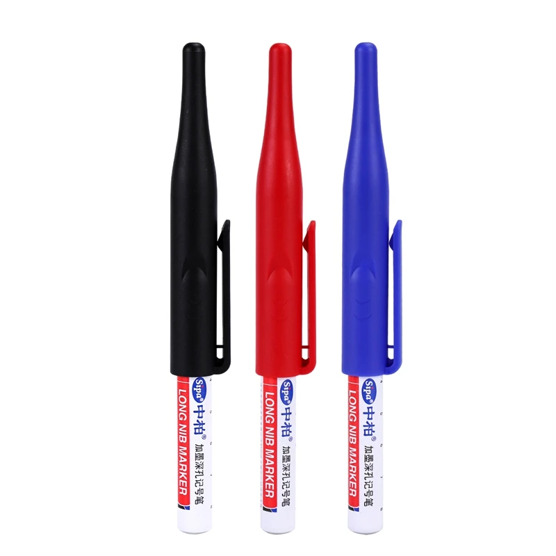 Sipa 3 Pcs 30Mm Long Head Deep Hole Marker Multifunction Long Nosed Marker Deep Drill Hole Carpenter Mark Marker Pen