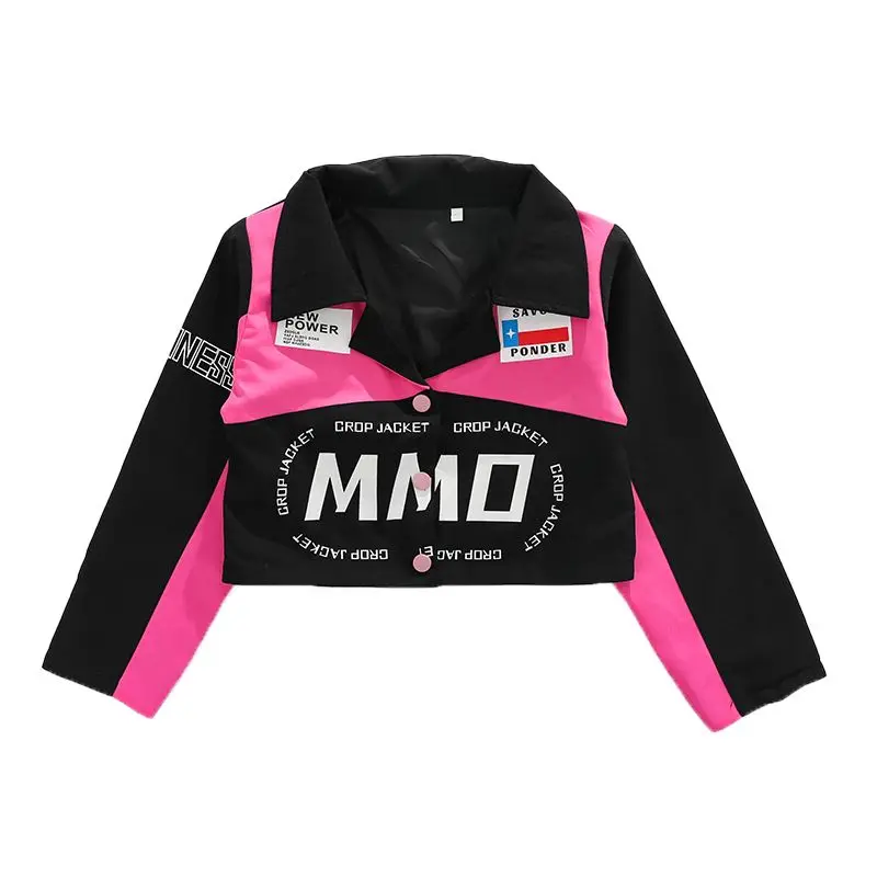Veste de moto courte K-pop pour filles, pantalon Cargo en cuir brillant, short de danse de rue Hip Hop pour enfants, ensembles de vêtements pour enfants, Streetwear Jazz
